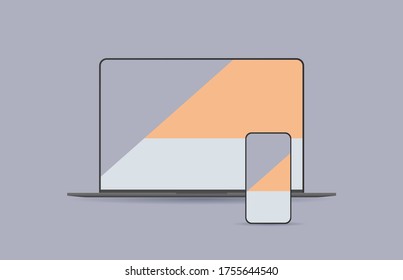 modern laptop and smartphone with colored screens realistic mockup gadgets and devices concept horizontal vector illustration