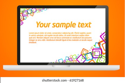 Modern laptop template with colorful abstract forms