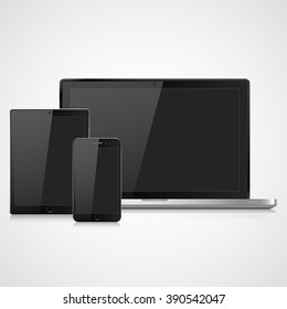 Modern laptop vector  illustration, phone, tablet on a white background