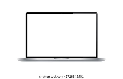 Maqueta moderna del Vector del ordenador portátil con una pantalla blanca clara, aislada en el fondo. Maqueta realista del cuaderno.