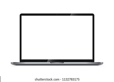 Modern Laptop with White Blank Screen Isolated on White Background. Vector Illustration.