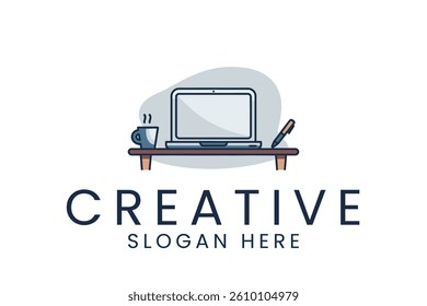 Modern laptop workspace vector ideal for blog posts and website banners. office
