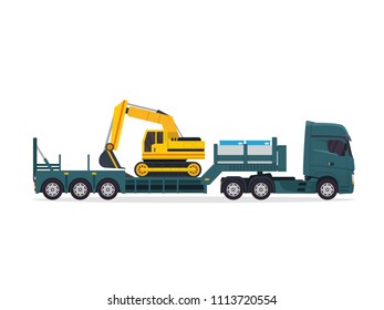 Modern Large Commercial Heavy Lifter Truck Expedition Illustration In Isolated White Background 