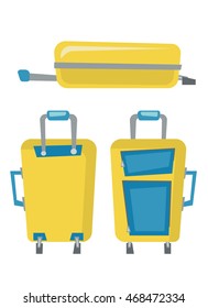 Modern large suitcases on wheels vector flat design illustration isolated on white background.