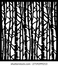 Modern laser cut pattern with birch tree forest motif. Decorative vector panel for CNC, privacy screen, or wall art. Seamless organic branch design.