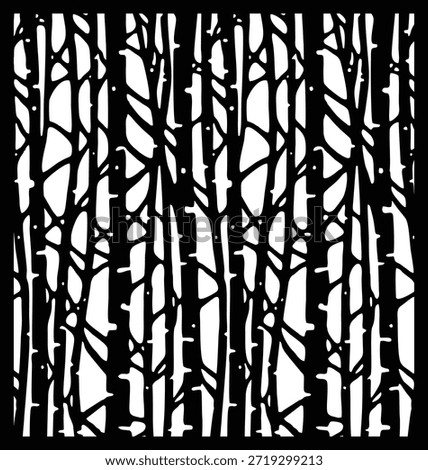 Modern laser cut pattern with birch tree forest motif. Decorative vector panel for CNC, privacy screen, or wall art. Seamless organic branch design.