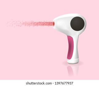 Modern Laser Epilator with Red Light Beam Isolated on Pink Background. Hair Removal Method. Epilation, Beauty and Skin Care Accessory, Technology, Equipment for Women 3D Vector Realistic Illustration