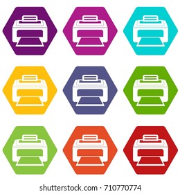 Modern laser printer icon set many color hexahedron isolated on white vector illustration