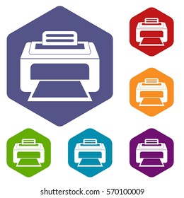 Modern laser printer icons set rhombus in different colors isolated on white background