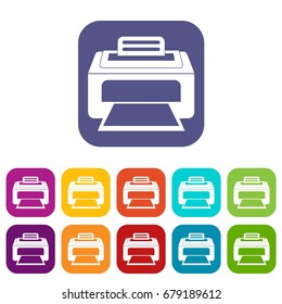 Modern laser printer icons set vector illustration in flat style In colors red, blue, green and other