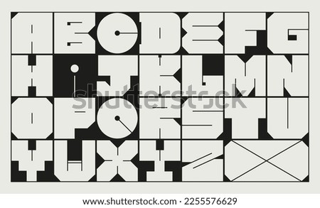 Modern Latin alphabet . Simple square letters of rough shapes. English font of linear capital, very thick letters with a thin stroke. Ultra bold font in modern brutal style.