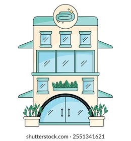 Modern laundry building with clean design, Vector