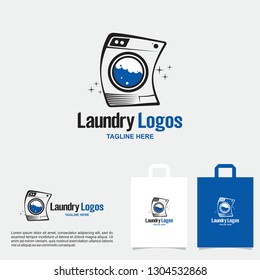 modern laundry logo template. the icon of the washing machine & t-shirt that is so beautiful in bright colors