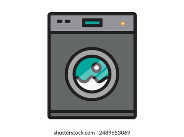 Modern Laundry machine art woth stroke. Editable Clip Art.