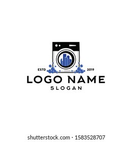 Modern laundry machine logo vector. elecric clothing wash and cleaning service. Editable design for shop, store, business company. Modern vintage look, flat style. Apply to web, smart phone apps brand