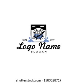 Modern laundry machine logo vector. elecric clothing wash and cleaning service. Editable design for shop, store, business company. Modern vintage look, flat style. Apply to web, smart phone apps brand