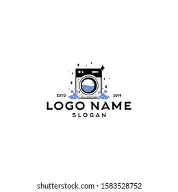 Modern laundry machine logo vector. elecric clothing wash and cleaning service. Editable design for shop, store, business company. Modern vintage look, flat style. Apply to web, smart phone apps brand