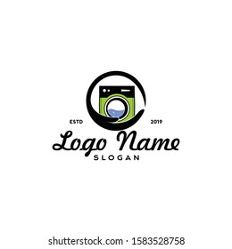 Modern laundry machine logo vector. elecric clothing wash and cleaning service. Editable design for shop, store, business company. Modern vintage look, flat style. Apply to web, smart phone apps brand