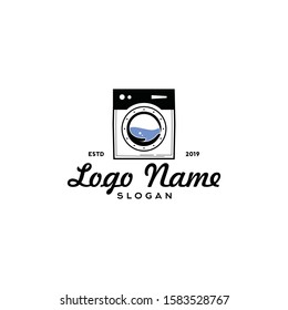 Modern Laundry Machine Logo Vector. Elecric Clothing Wash And Cleaning Service. Editable Design For Shop, Store, Business Company. Modern Vintage Look, Flat Style. Apply To Web, Smart Phone Apps Brand