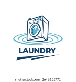 Modern laundry service logo featuring a washing machine icon with ripple effects and bold text.