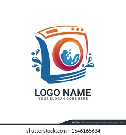 Modern Laundry services logo design. Editable logo design