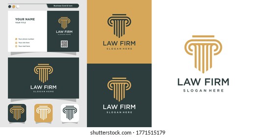 Modern law firm logo and business card design. gold, firm, law, icon justice, business card, Premium Vector