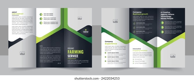 Modern Lawn Care Trifold Brochure Template, Gardening, Landscaper or Agro firming services Creative Tri fold Brochure design layout vector. Lawn Care Trifold Brochure Template, Gardening