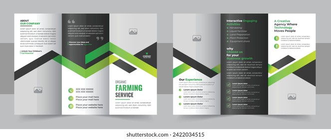 Modern Lawn Care Trifold Brochure Template, Gardening, Landscaper or Agro firming services Creative Tri fold Brochure design layout vector. Lawn Care Trifold Brochure Template, Gardening