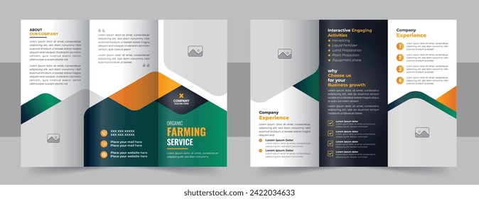 Modern Lawn Care Trifold Brochure Template, Gardening, Landscaper o Agro servicios de firmación Creative Tri pliego de diseño. vectores de ardeno o parroquia Tri Fold Brochure