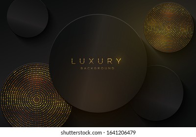 Modern layered background in gold and luxury style with circle shape composition. Minimalist black and gold design with dotted pattern element