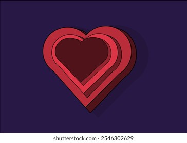 A modern layered heart design in shades of red with a bold purple background, symbolizing love, passion, and romance. Perfect for Valentine's Day, weddings, or romantic themes.