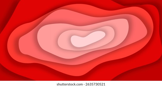 Modern layered paper cut background in red tones with smooth organic shapes. Ideal for creative, graphic design, or presentation use