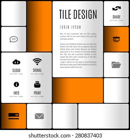 Modern layout. Design concept of white and color squares with set of icons and symbols.