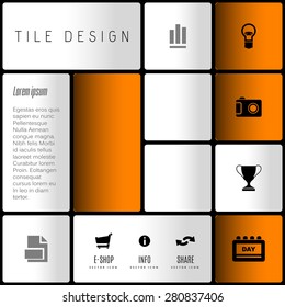 Modern layout. Design concept of white and color squares with set of icons and symbols.
