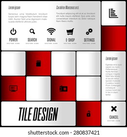 Modern layout. Design concept of white and color squares with set of icons and symbols.