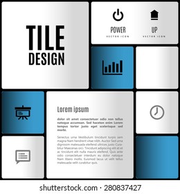 Modern layout. Design concept of white and color squares with set of icons and symbols.