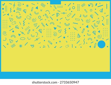 Modern Layout Design Template with space for text, logos and information. With  80s 90s Memphis style elements. For poster, flyer, cover, social media, advertising, promo, event, party, show.