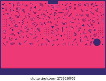 Modern Layout Design Template with space for text, logos and information. With 80s 90s Memphis style elements. For poster, flyer, cover, social media, advertising, promo, event, party, show.