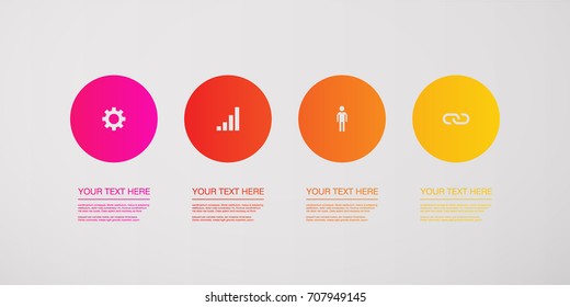 Modern layout design with web icons in color circles Eps 10 stock vector illustration 