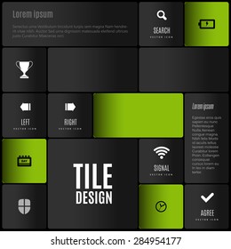 Modern layout, flyer - white, black and color squares with set of icons and symbols.