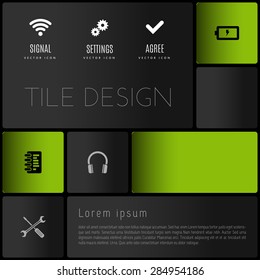 Modern layout, flyer - white, black and color squares with set of 
icons and symbols.
