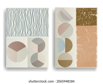 Modern layout with minimalist design elements . Grunge textured shapes in Boho style  . Wall art , home deco . Vector abstract shape. Modern art . Contemporary layouts set .