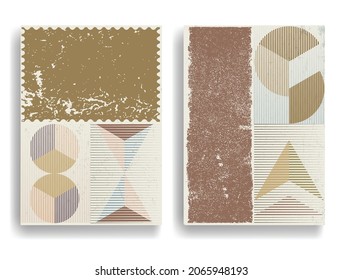 Modern layout with minimalist design elements . Grunge textured shapes in Boho style  . Wall art , home deco . Vector abstract shape. Modern art . Contemporary layouts set .