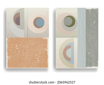Modern layout with minimalist design elements . Grunge textured shapes in Boho style  . Wall art , home deco . Vector abstract shape. Modern art . Contemporary layouts set .