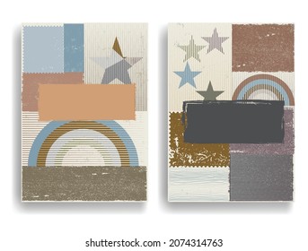 Diseño moderno con elementos de diseño minimalista. Grunge formas texturadas al estilo Boho . Arte mural, deco doméstico. Forma abstracta del vector. Arte moderno. Diseños contemporáneos.