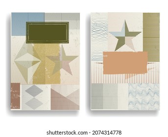 Modern layout with minimalist design elements . Grunge textured shapes in Boho style  . Wall art , home deco . Vector abstract shape. Modern art . Contemporary layouts set .