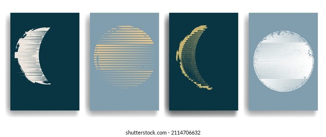 Modern layout with minimalist design elements . Grunge textured shapes in Boho style  . Wall art , home deco . Vector abstract shape. Modern art . Contemporary layouts set .