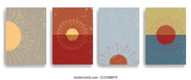 Modern layout with minimalist design elements . Grunge textured shapes in Boho style  . Wall art , home deco . Vector abstract shape. Modern art . Contemporary layouts set .