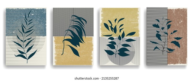 Modern layout with minimalist design elements . Grunge textured shapes in Boho style  . Wall art , home deco . Vector abstract shape. Modern art . Contemporary layouts set .