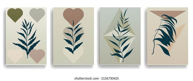 Modern layout with minimalist design elements . Grunge textured shapes in Boho style  . Wall art , home deco . Vector abstract shape. Modern art . Contemporary layouts set .
